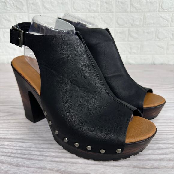 Korks Arden Clog Sandal 10M Black Leather Studded Platform Chunky Heel KR0013709 - Picture 2 of 10